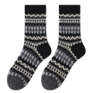 费尔岛羊毛袜子女秋冬季加厚保暖中筒袜日系复古羊绒袜睡眠长筒袜