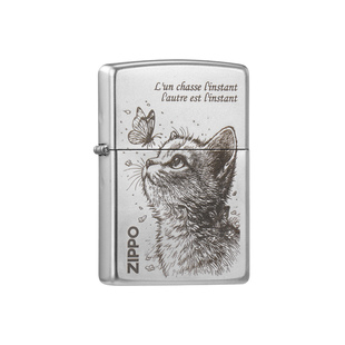 ZIPPO打火机猫与蝴蝶古银蚀刻煤油防风官方正品可爱男友生日礼物