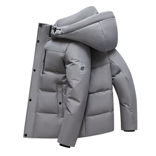 保罗高端短款羽绒服2025新款冬季加厚保暖白鹅绒连帽可拆卸外套男