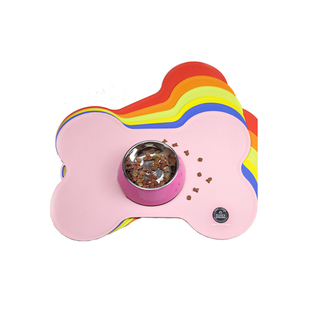 宠物防漏食防滑餐垫 狗猫方形骨型无异味硅胶餐垫