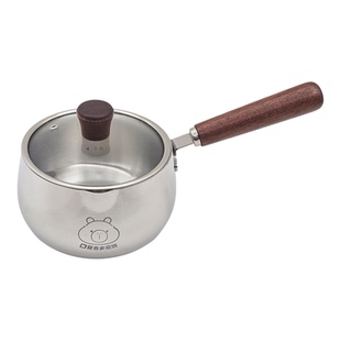 耀昌304不锈钢奶锅14CM儿童辅食锅木柄玻璃盖小锅单柄带刻度汤锅