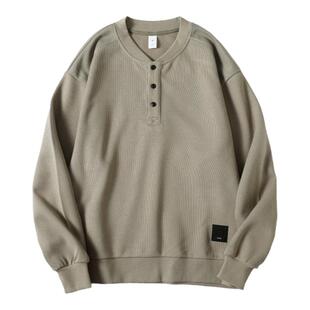 350g亨利领加绒卫衣男2025秋冬新款美式复古宽松上衣男士拼接外套