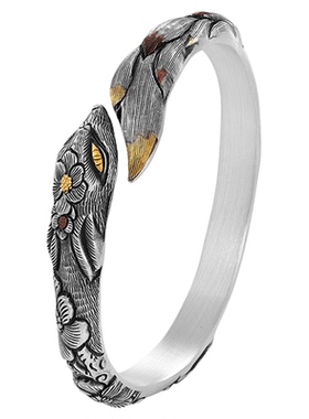 银千造九尾灵狐足银999手镯