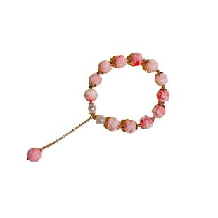 贝壳粉压花女皇贝手串莲花珠女王贝弹力绳手链天然珍珠流苏雕刻件