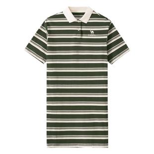 骆驼女装条纹连衣裙2025夏季款气质短袖T恤裙宽松小个子polo裙子