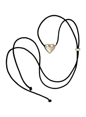 棉绳纯银爱心吊坠可抽拉项链