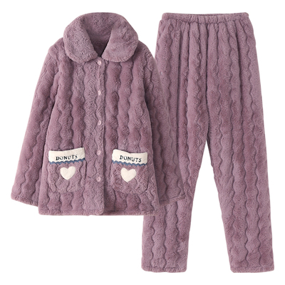 冬季珊瑚绒夹棉睡衣女