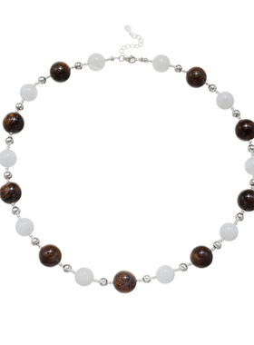 AHCHOO 静奢风双拼色手工白瓷珠项链S925纯银悦己趣味圆球锁骨链