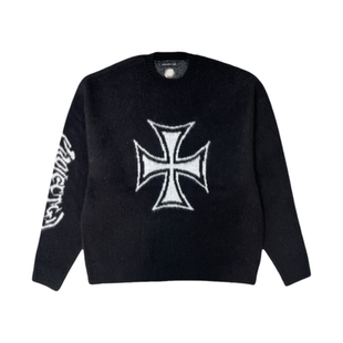Grailz project GR美式潮牌提花十字梵文字母毛衣宽松休闲针织衫