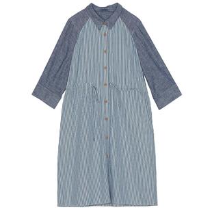 谜底连衣裙中袖女2024秋款美式复古风落肩袖棉麻衬衫裙243ML1054