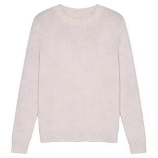 Basic House/百家好黑色圆领羊毛针织衫女士冬季显瘦软糯打底毛衣