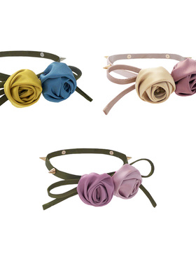 原创双头玫瑰花铆钉项圈