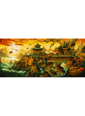 子儒画艺丙烯中式外框数字油画