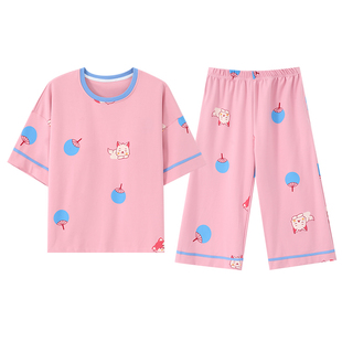 免文胸自带胸垫一体睡衣女士夏季短袖七分裤套装加大码胖MM家居服