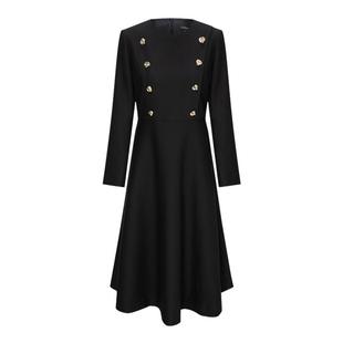 【含羊毛】Scofield女装都市大裙摆圆领双排扣连衣裙2025秋冬新品