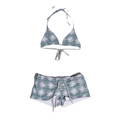 SCULPTOR宣美同款泳衣方格纹分体式比基尼泳装女夏季平角泳裤欧美