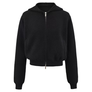 Lovedeath【韩妹领域】韩系连帽针织拉链开衫女秋冬毛衣短款外套