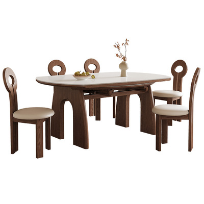 岩板餐桌可变圆桌小户型家用可伸缩折叠实木饭桌现代简约2025新款