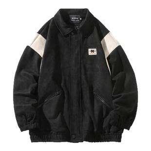 胖胖哥美式撞色棒球服男2026春季新款宽松大码飞行夹克休闲外套潮