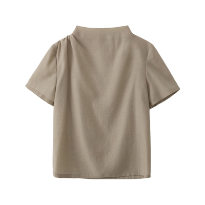 EAAH 韩国品牌 26春季通勤风不对称领褶皱垂坠领衬衫优雅女上衣