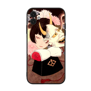 鬼枕DemonPillow山本タカト少女面具日式浮世绘手机壳适用iPhone11/12promax苹果华为荣耀三星小米11全包镜头