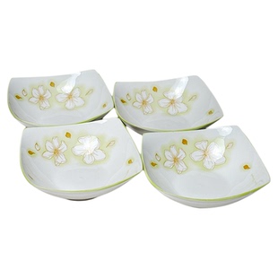 黄金叶四角盘子菜盘家用凉菜碗沙拉碗盘高颜值陶瓷翘脚碗勺子套装