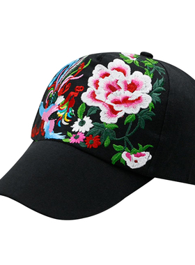 长舌花朵刺绣女士户外防晒帽子