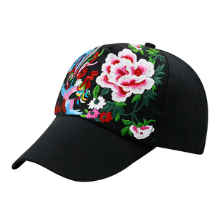 长舌帽子女花朵刺绣加长檐棒球帽民族风女士遮阳帽户外防晒鸭舌帽