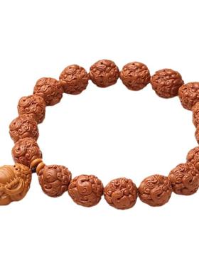 雕刻手串龙纹桃核貔貅手链狮子有求必应吊坠龙之九子文玩单圈红核