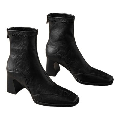 15mins方头增高时装短靴女马丁靴