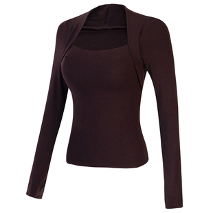 健身女孩高级感瑜伽服长袖带胸垫普拉提训练套装显瘦修身运动上衣