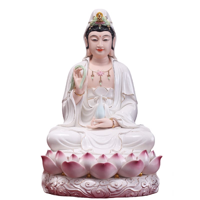 德化白瓷祥云观音佛像供奉摆件