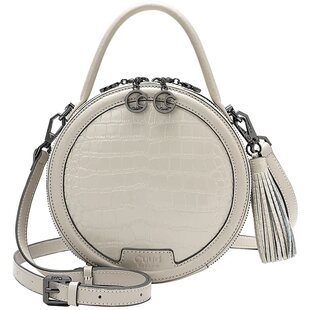 【专柜】Cuud冬小香风鳄鱼纹包包女白色斜挎小圆包女时尚手拎包