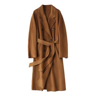 M家同款50%阿拉善山羊绒双面呢大衣经典801廓形双排扣外套长款女