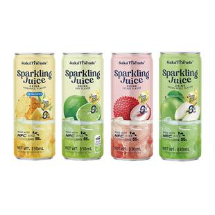 越南进口气泡水果汁碳酸饮料330ml菠萝荔枝青苹果NFC果汁饮品汽水