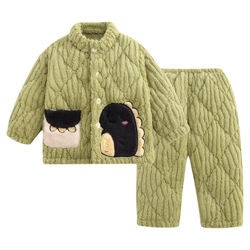 三层家居服冬装法兰绒男童睡衣