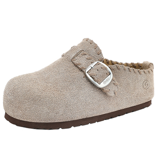 UBZ 宽版厚底包头内增高勃肯半拖女外穿2026春新款一脚蹬博肯拖鞋