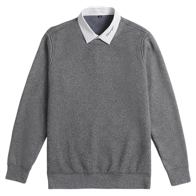 假两件修身毛衣男款加绒加厚保暖秋冬装商务休闲内搭衬衫领针织衫