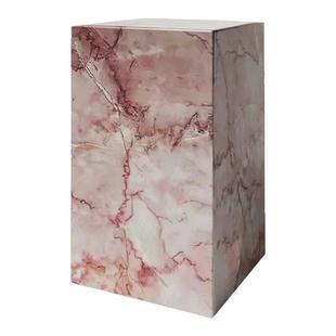 轻奢粉色天然大理石立柱客厅玄关墩子雕塑展示底座床头柜装饰摆件