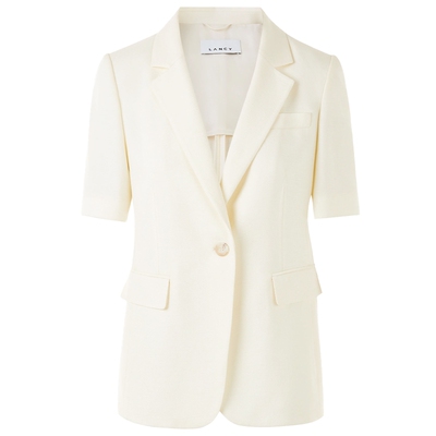 LANCY/朗姿2024夏季醋酸法式短袖西装外套通勤一粒扣白西服上衣女