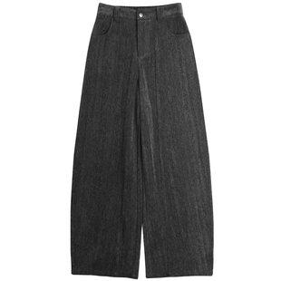 黑色雪尼尔阔腿裤女2025秋冬新款垂感老钱风直筒人字纹灯芯绒裤子