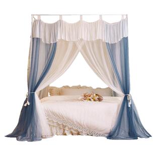 四立柱双层蚊帐三开门落地宫廷架子床用公主风家用双人1.8m加密柔
