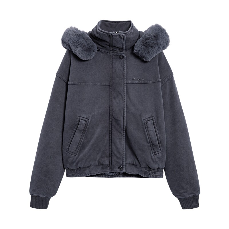 Desigual宽松水洗仿皮草连帽长袖棉服女式外套