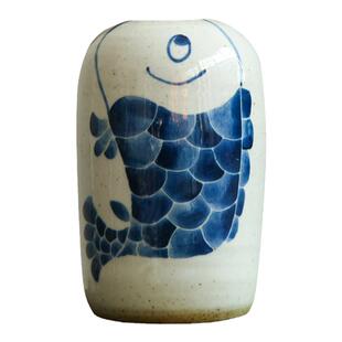 小花瓶手绘青花陶瓷瓶复古摆件茶宠多肉花器花插茶道罐子家居饰品