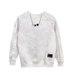 加绒加厚圆领卫衣潮流男百搭休闲上衣轻奢2025秋冬新款扎染打底衫