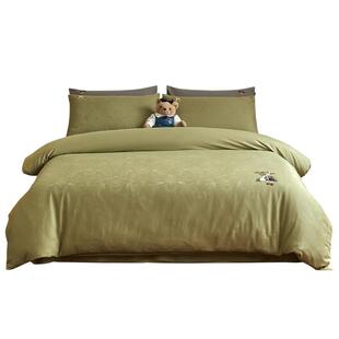 TeenieWeenie森系复古绿60支长绒棉提花四件套全棉纯棉被套床单罩