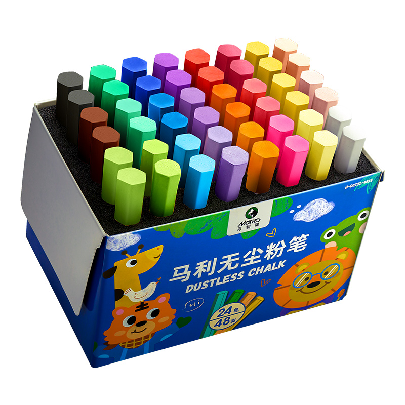 马利无尘粉笔儿童彩色水溶性粉笔不脏手小黑板报专用白色家用教学高级鲜艳教师彩粉笔擦六角可擦蛋糕多色画画
