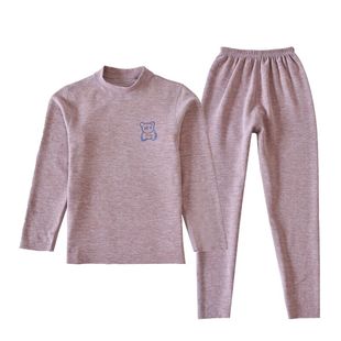 儿童秋衣秋裤男童双面德绒无痕保暖内衣薄款睡衣女孩中领打底套装