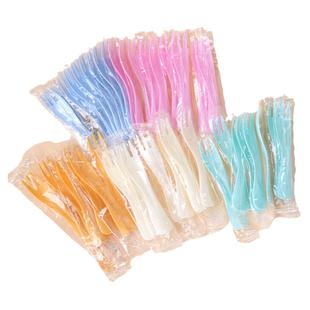 一次性叉子塑料蛋糕甜品水果叉彩色加厚单独包装散装波浪形三齿叉