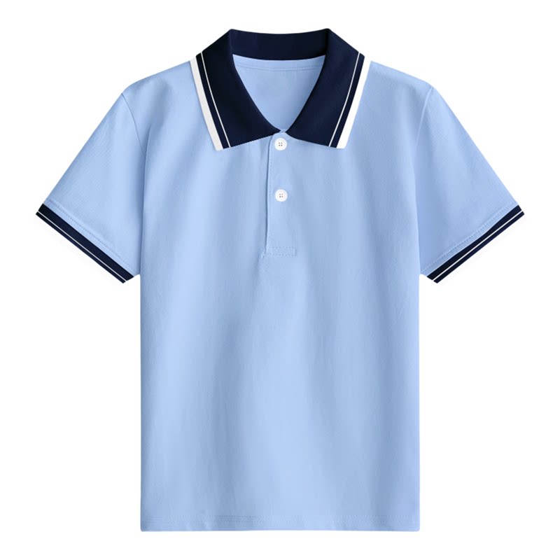 小学生白色POLO衫校服上衣儿童浅蓝色短袖T恤班服初高中生夏季40